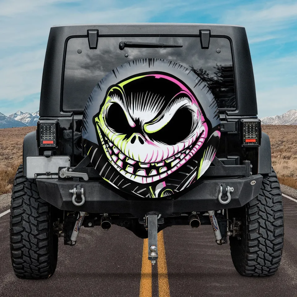 TNBC Spare Tire Cover Scary Jack Skellington Face Tire Covers Black