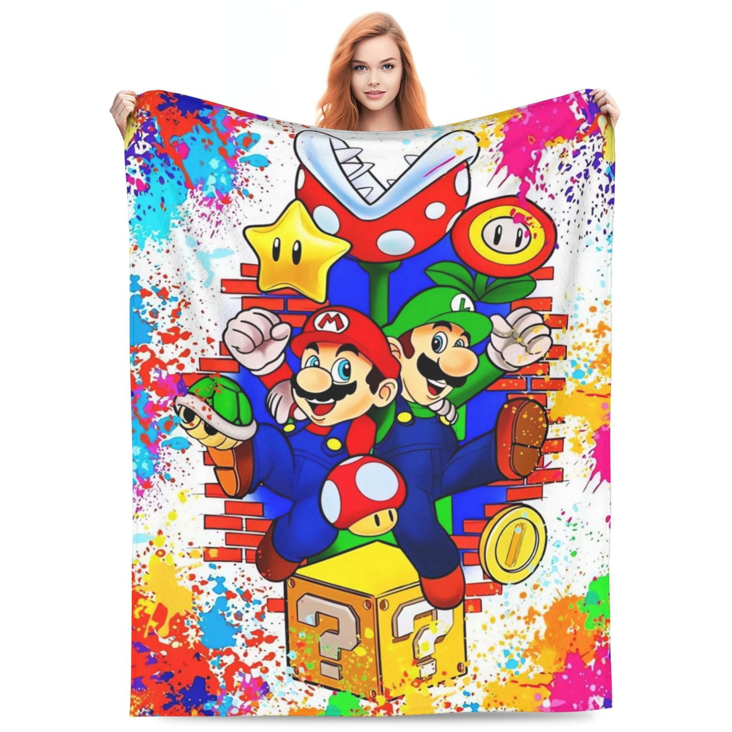 Mario Blanket Mario And Luigi Star Coin Pattern Blanket Colorful