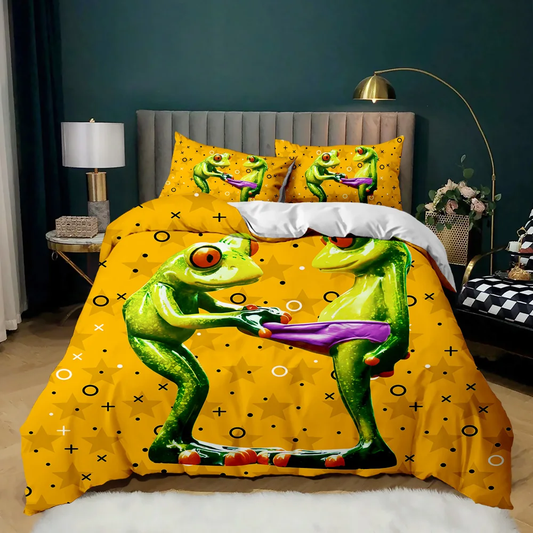 Funny Bedding Set Cute Funny Frog Graphic Duvet Covers Orange Unique Gift