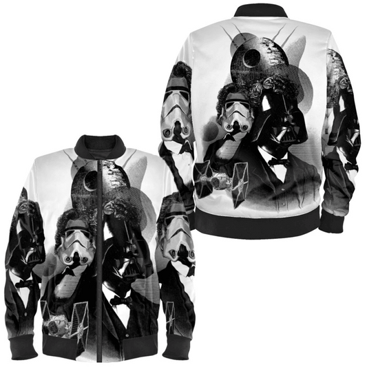 SW Bomber Jacket Darth Vader Stormtrooper Death Star Graphic Bomber Black White Unisex