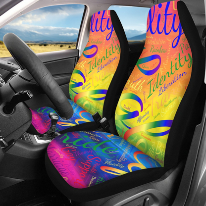 LGBT Car Seat Covers Identity Liberation Rainbow Words Seat Covers Colorful