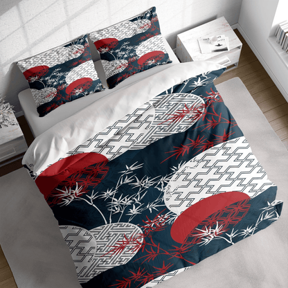 Japan Bedding Set Traditional Bamboo Forest Japan Duvet Covers Blue White Unique Gift