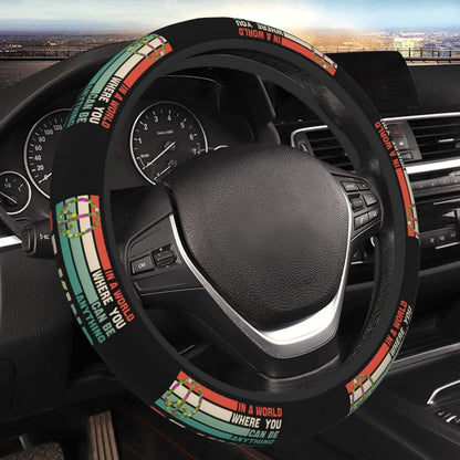 Hippie Steering Wheel Cover Where You Can Be Anything Be Kind Driving Wheel Cover Black Green