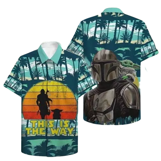 SW Hawaii Shirt Boba Fett This Is The Way Palm Tree Pattern Hawaiian Shirt Green Unisex