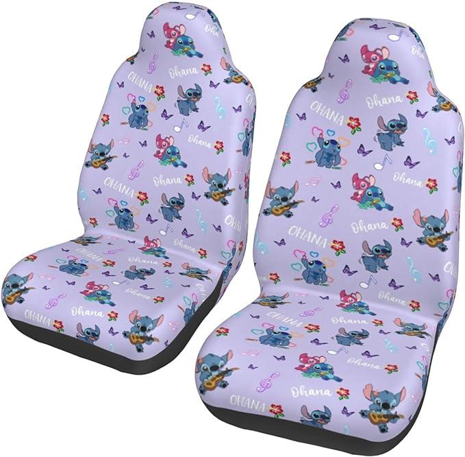 Stitch Car Seat Covers Stitch Ohana Poses Pattern Seat Covers Purple