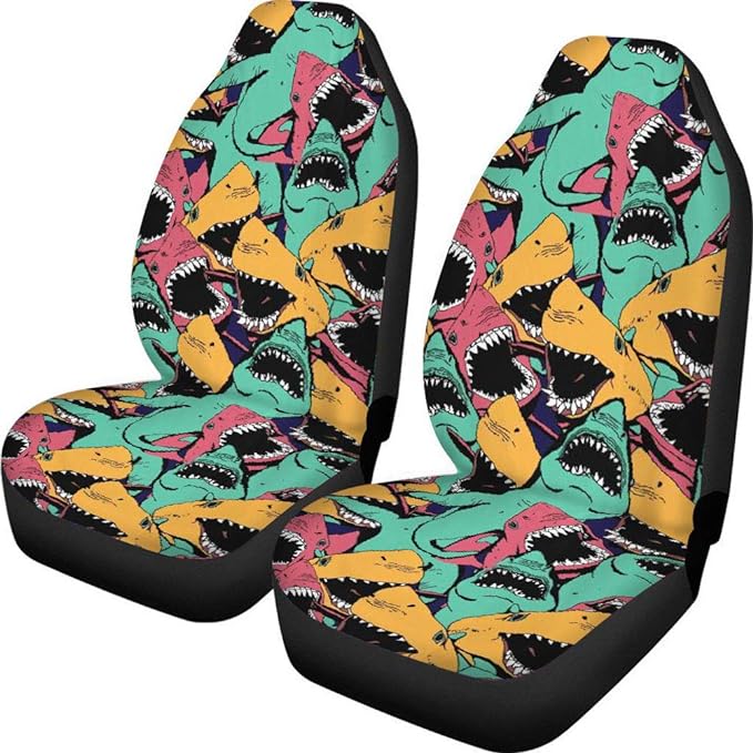 Shark Car Seat Covers Scary Shark With Teeth Pattern Seat Covers Orange Green