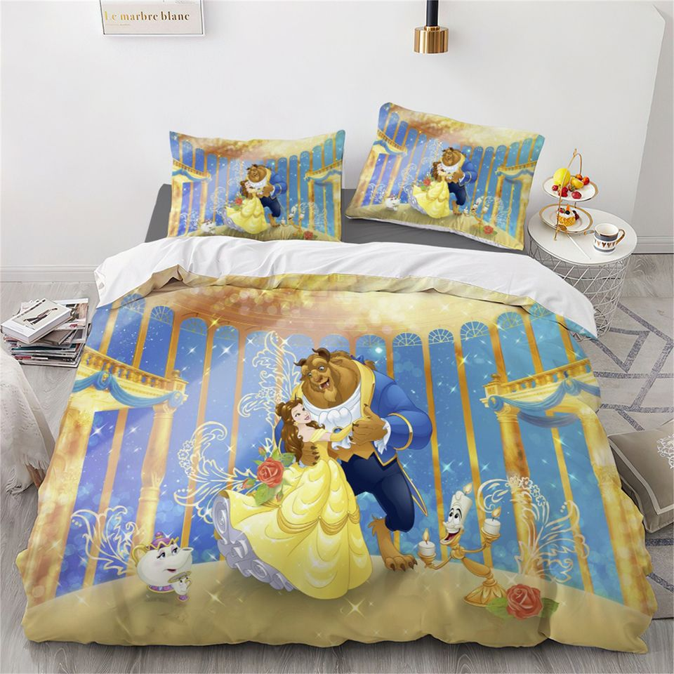 Beauty And The Beast Bedding Set Beauty And The Beast Dacing Scene Duvet Covers Yellow Blue Unique Gift