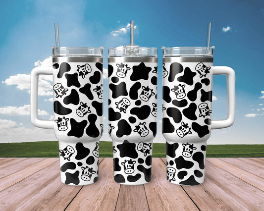 Cow 40 Oz Tumbler Cow Dot Face Pattern Tumbler 40 Oz Black White