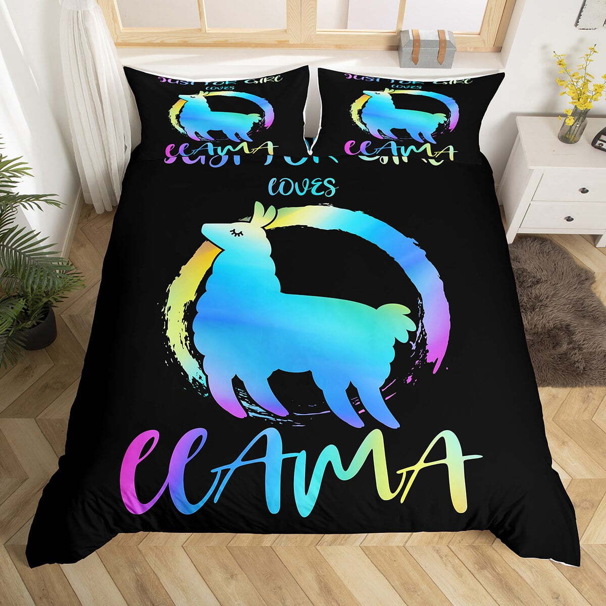 Llama Bedding Set Just For Girl Love Llama Duvet Covers Black Unique Gift