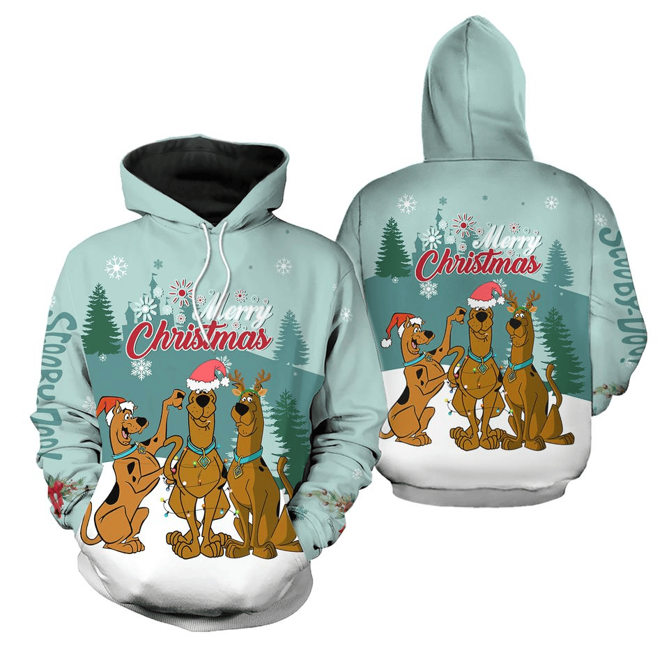 Scooby Doo Hoodie Scooby Doo Merry Christmas Graphic Hoodie Blue Unisex