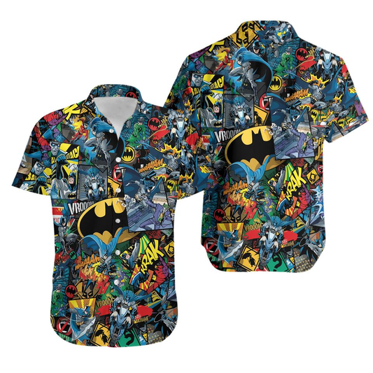 Batman Hawaii Shirt DC Batman Comic Cartoon Doodle Pattern Hawaiian Shirt Colorful Unisex