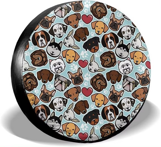 Dog Spare Tire Cover Cute Cartoon All Types Of Dog Faces Pattern Tire Covers Colorful