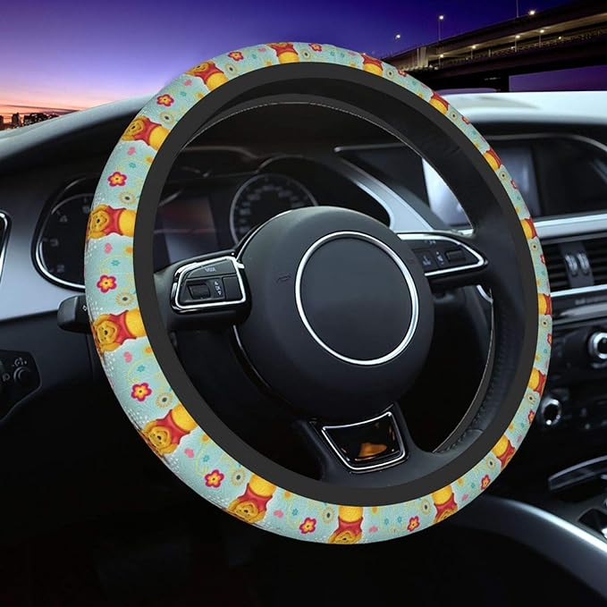 WTP Steering Wheel Cover Pooh Carrying Friends Pattern Driving Wheel Cover Colorful