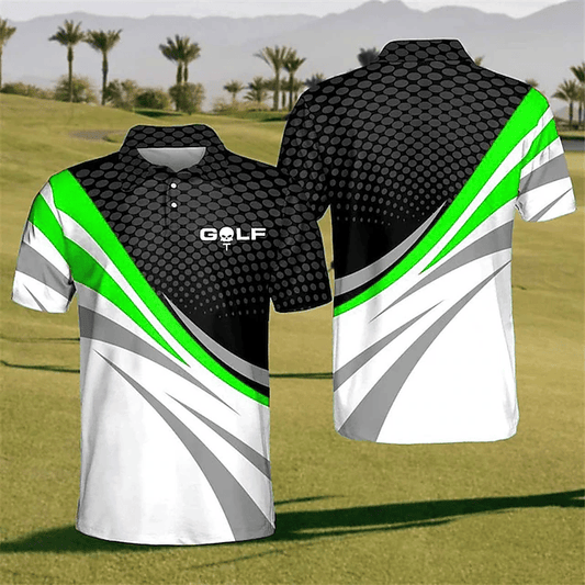 Golf Polo Shirt Golf Game Dot Pattern Golf Shirts Black Green For Men