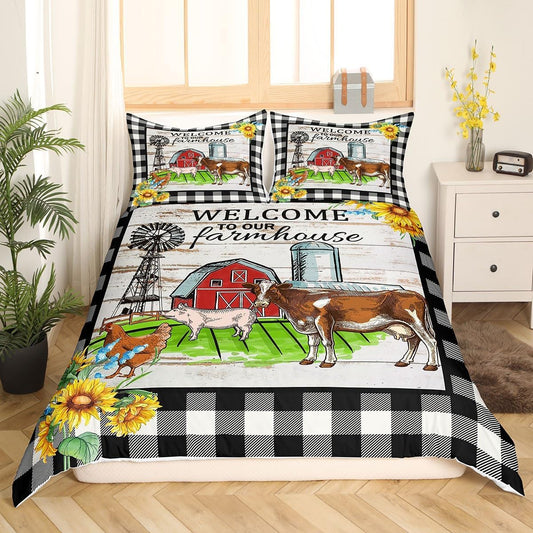 Farmer Bedding Set Welcome To Our Farmhouse Vintage Duvet Covers Colorful Unique Gift