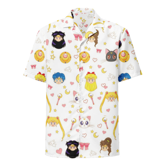 Sailor Moon Hawaii Shirt Chibi Sailor Moon Members Pattern Hawaiian Shirt White Unisex