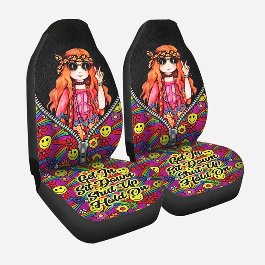 Hippie Car Seat Covers Hippie Girl Get In Sit Down Shut Up Seat Covers Black Pink