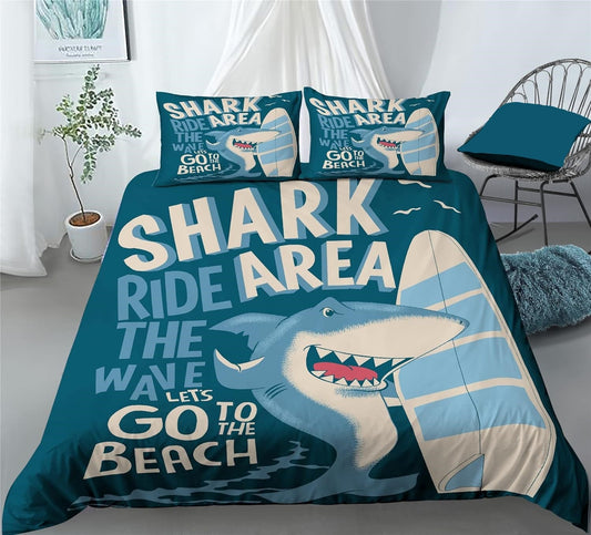 Shark Bedding Set Shark Area Let's Go To The Beach Duvet Covers Blue Unique Gift