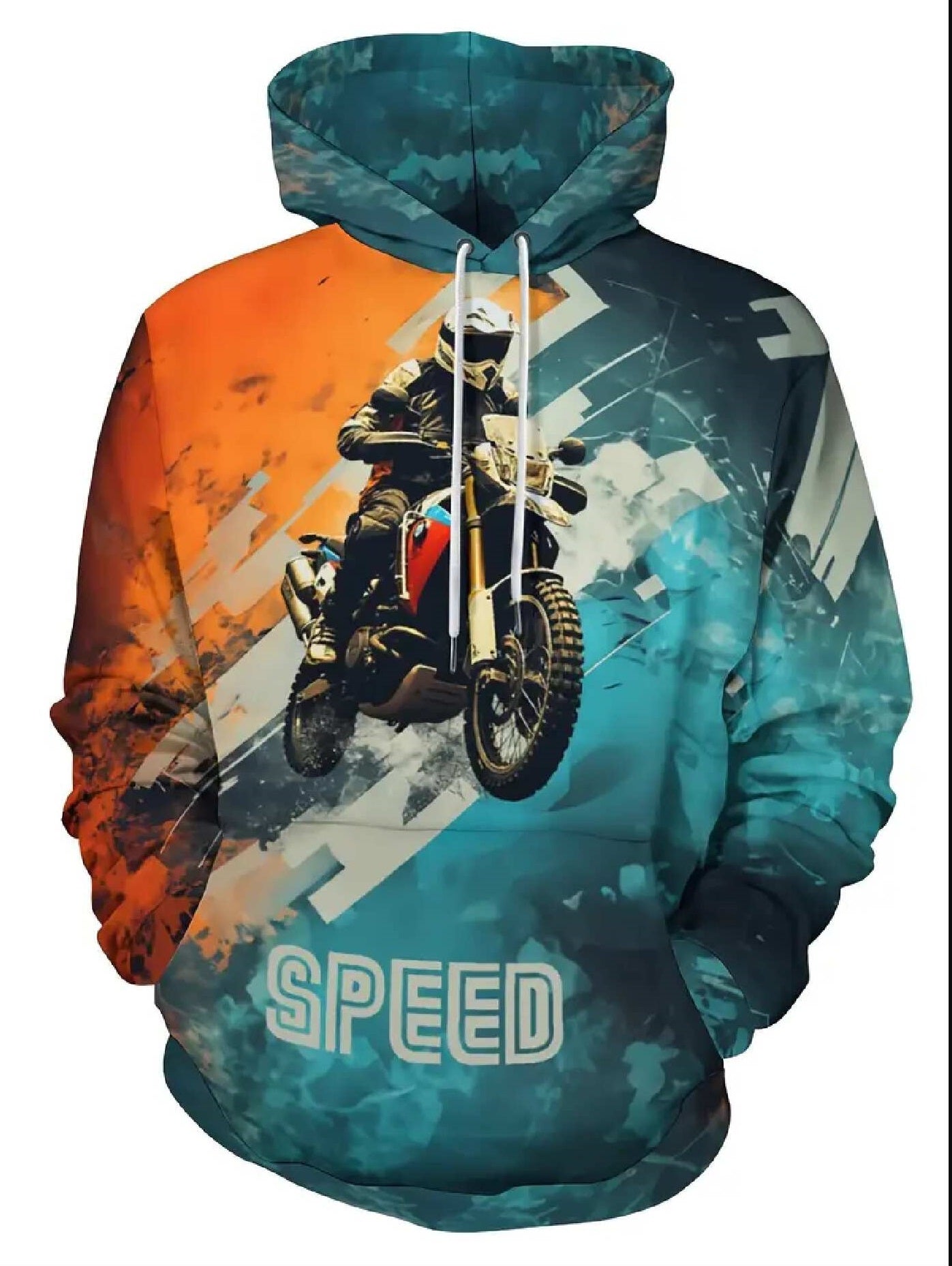 Motorcycle Hoodie Retro Motorcycle Speed Graphic Hoodie Orange Blue Unisex