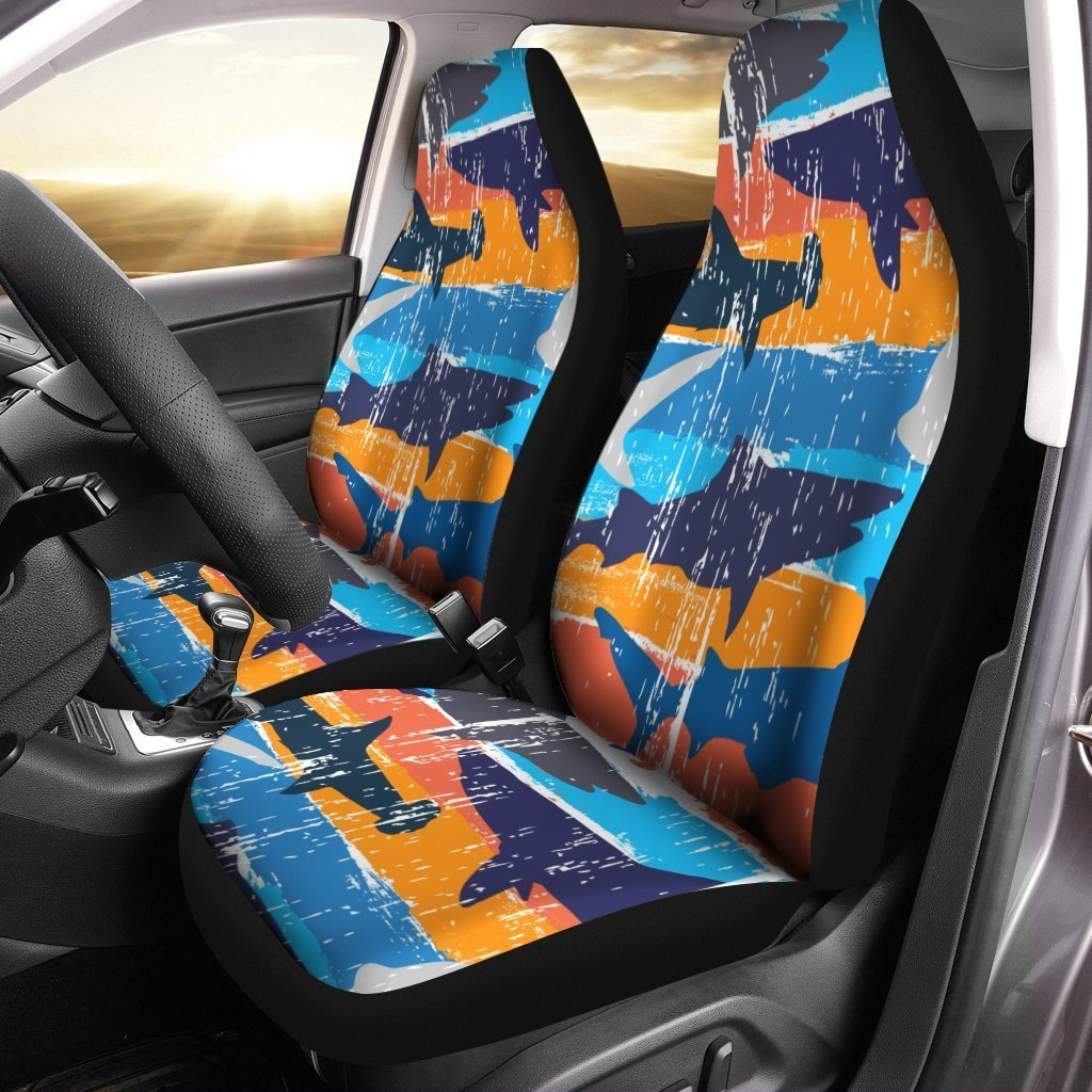 Shark Car Seat Covers Shark Grunge Pattern Seat Covers Blue Orange