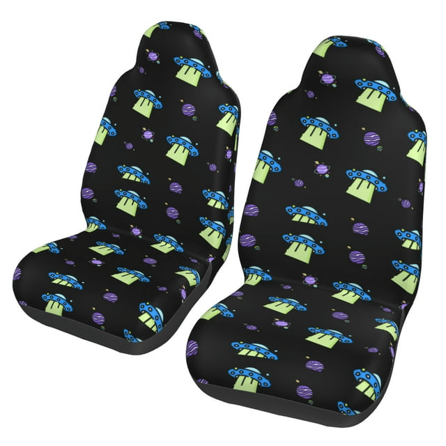 UFO Car Seat Covers Spaceships UFO Planets Pattern Seat Covers Black Blue