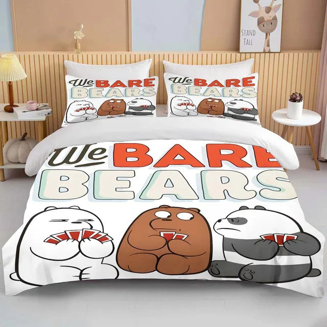 We Bare Bear Bedding Set We Bare Bear Playing Cards Duvet Covers White Unique Gift