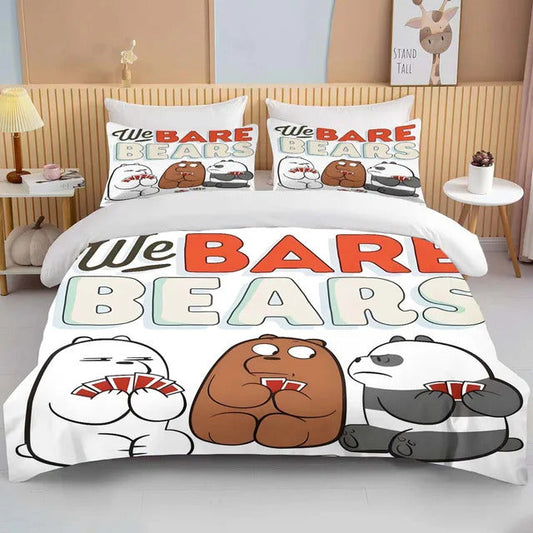 We Bare Bear Bedding Set We Bare Bear Playing Cards Duvet Covers White Unique Gift