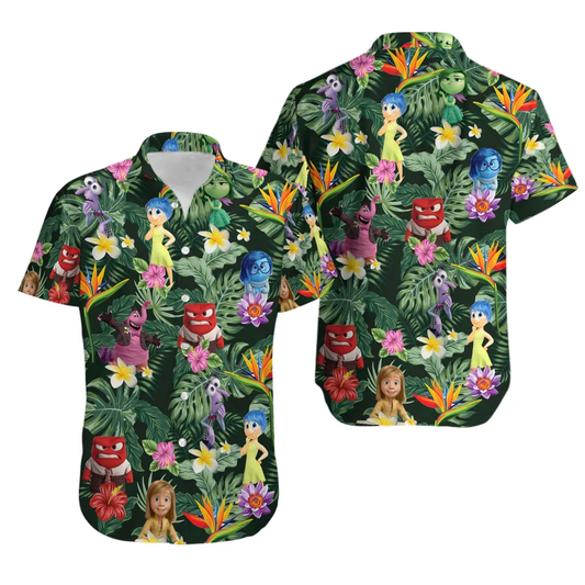 Inside Out Hawaii Shirt DN All Emotions Tropical Leaves Pattern Aloha Shirt Green Unisex