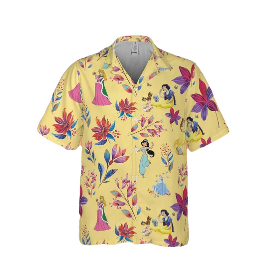 DN Hawaii Shirt DN All Princesses Tropical Flowers Pattern Hawaiian Shirt Yellow Unisex