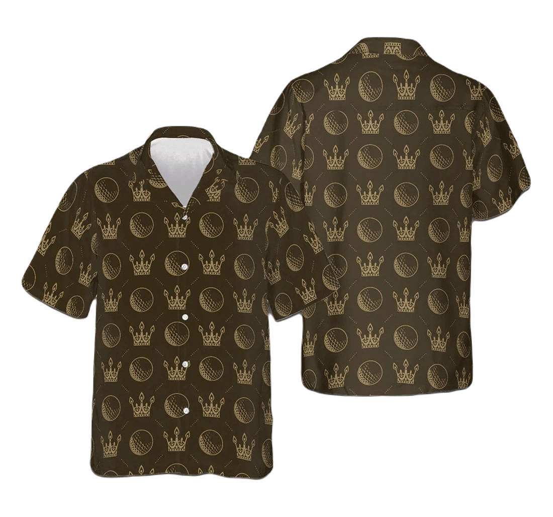 Golf Hawaii Shirt Royal Golf Ball Crown Pattern Hawaiian Shirt Browm Unisex