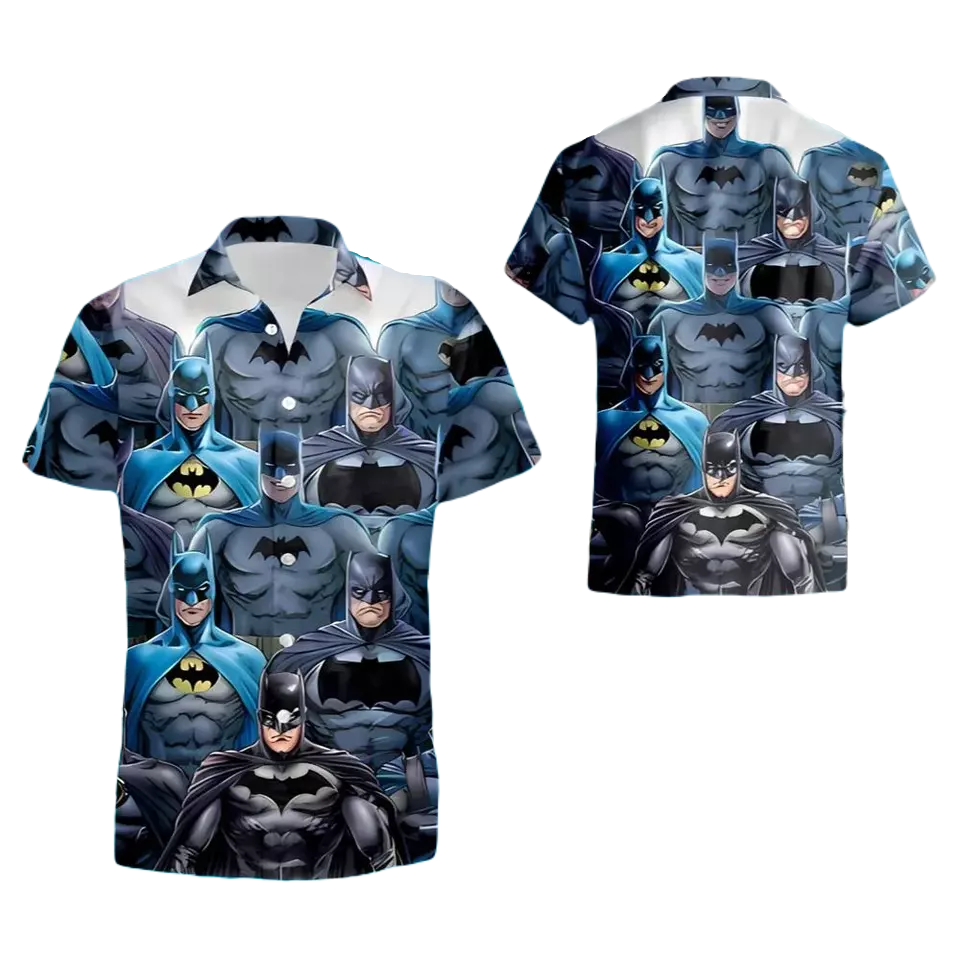 Batman Hawaii Shirt DC All Batman Versions Graphic Hawaiian Shirt Blue Unisex