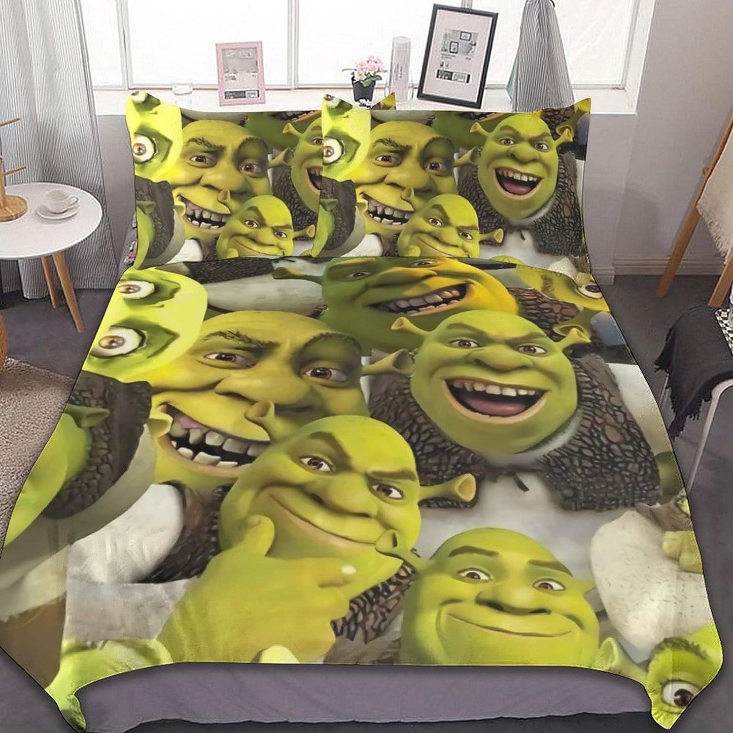 Shrek Bedding Set Shrek Funny Face Doodle Pattern Duvet Covers Green Unique Gift