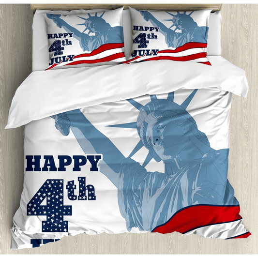 4th of July Bedding Set Happy 4th Of July Statue Of Liberty Duvet Covers Blue White Unique Gift