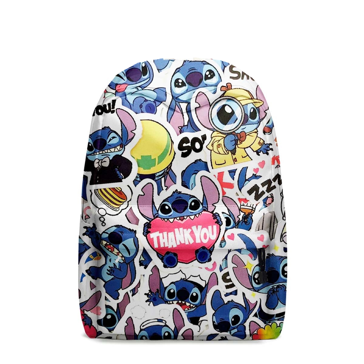 Stitch Backpack DN Stitch Stickers Thank You Doodle Pattern Backpacks Blue White