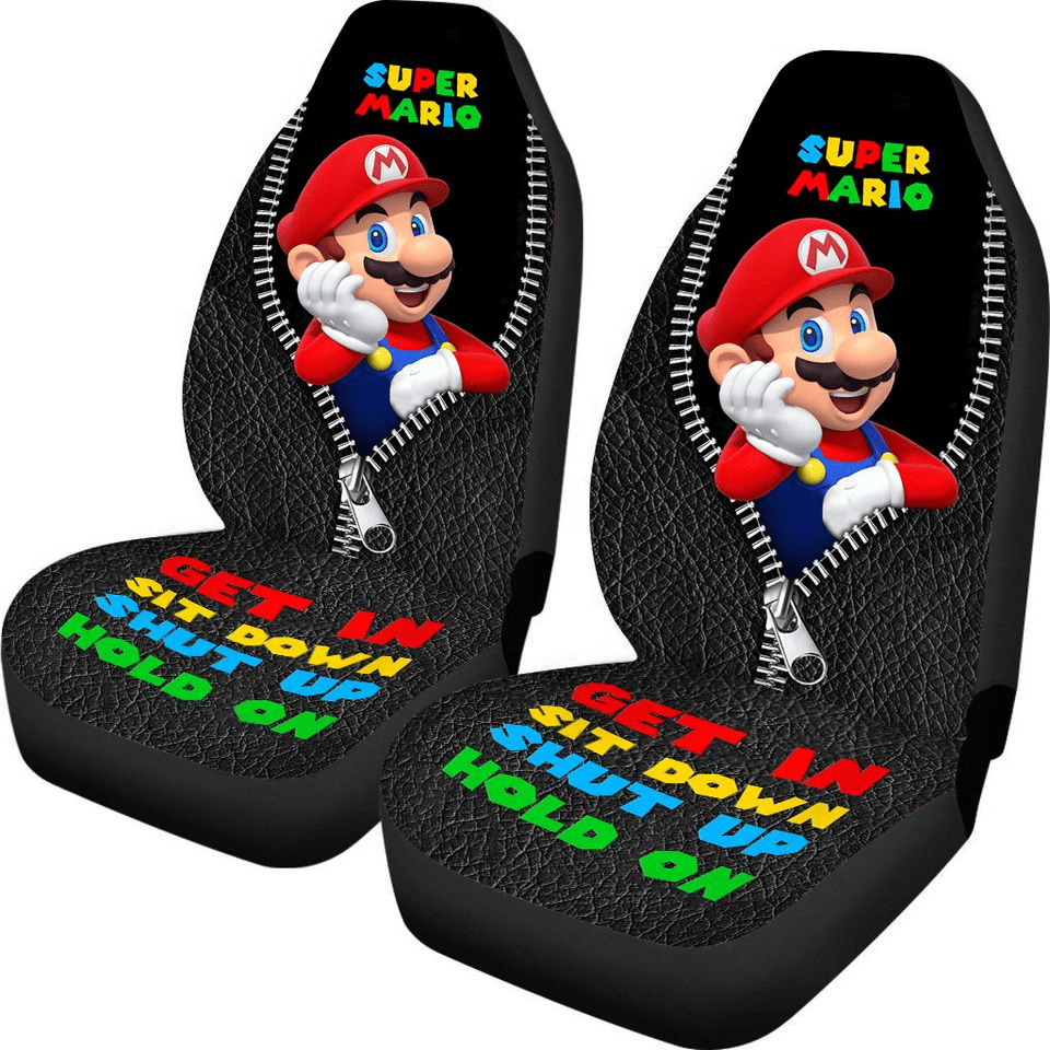 Mario Car Seat Covers Super Mario Get In Sit Down Shut Up Seat Covers Black