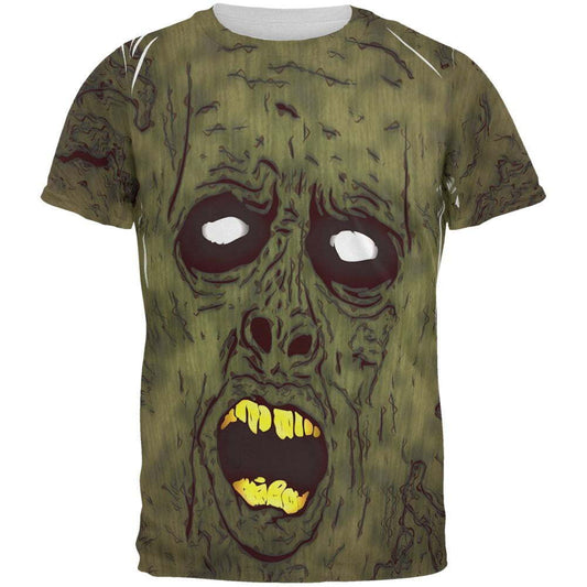 Zombie T-shirt Halloween Dirty Ugly Zombie Face T-shirt Green Unisex