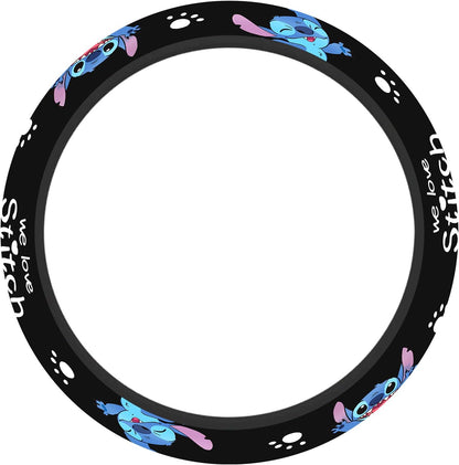 Stitch Steering Wheel Cover We Love Stitch Graphic Pattern Driving Wheel Cover Black Blue