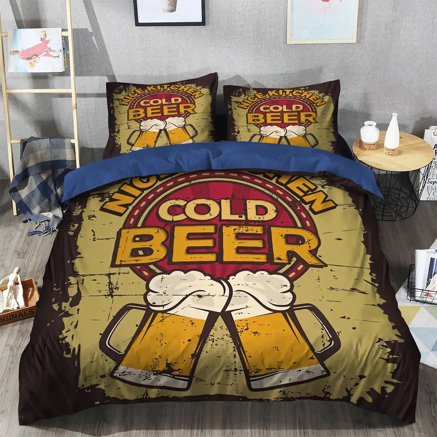 Beer Bedding Set Nice Kitchen Cold Beer Duvet Covers Black Yellow Unique Gift