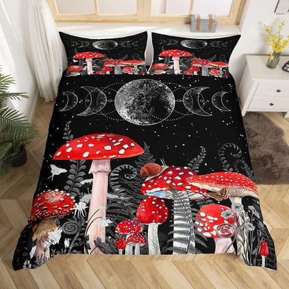 Mushroom Bedding Set Moon And Sun Above The Mushroom Duvet Covers Black Red Unique Gift