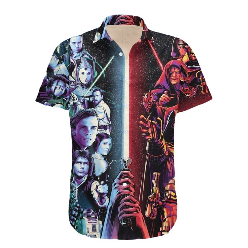 SW Hawaii Shirt SW Characters Two Sides Hawaiian Shirt Black Red Unisex