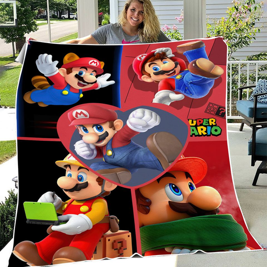 Mario Blanket Super Mario All Versions Graphic Blanket Red