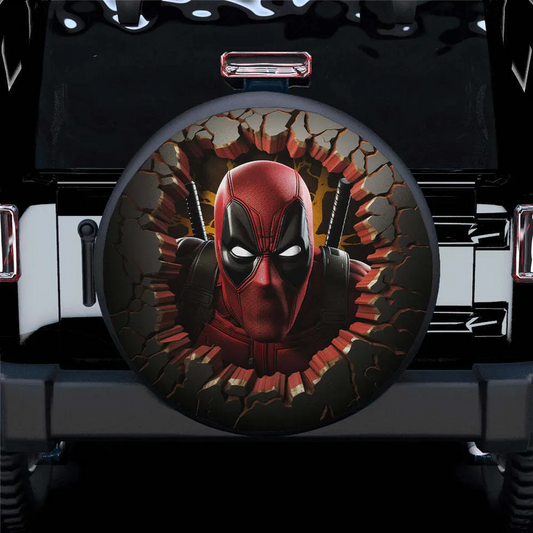 Deadpool Spare Tire Cover MV Deadpool Face Breaking The Wall Tire Covers Red