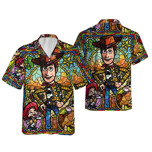 Toy Story Hawaii Shirt DN Woody Jessie Bulleye Stained Glass Hawaiian Shirt Colorful Unisex