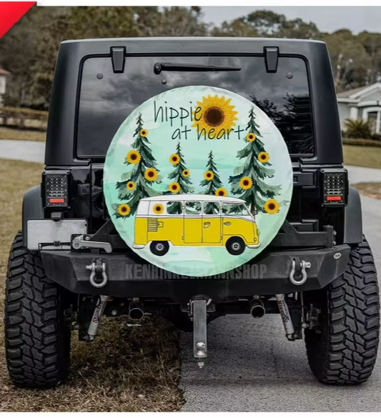 Hippie Spare Tire Cover Hippie At Heart Van Sunflower Pattern Tire Covers Green Yellow