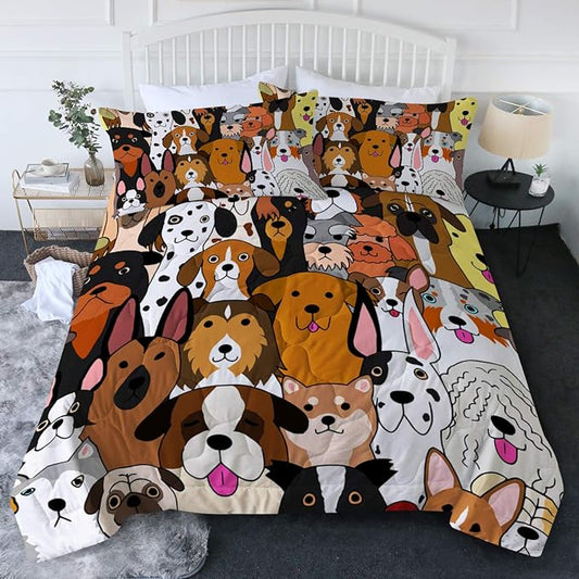 Dog Bedding Set All Types Of Dog Doodle Pattern Duvet Covers Brown Unique Gift