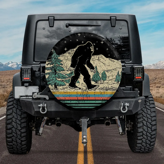 Bigfoot Spare Tire Cover Retro Bigfoot Walking In Mountain Tire Covers Black Gray