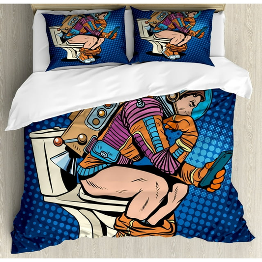 Astronaut Bedding Set Thinking Astronaut Smartphone On Toilet Duvet Covers Colorful Unique Gift