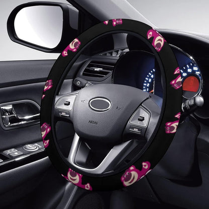 Toy Story Steering Wheel Cover Lotso Strawberry Bear Pattern Driving Wheel Cover Black Pink