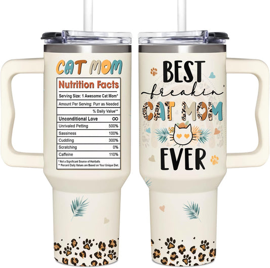 Cat 40 Oz Tumbler Best Freaking Cat Mom Ever Tumbler 40 Oz Colorful