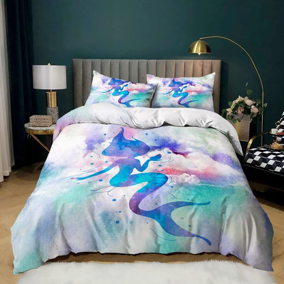 Mermaid Bedding Set Mermaid Silhouette Watercolor Graphic Duvet Covers Colorful Unique Gift